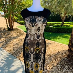 Karen Millen Sheath dress- black with print